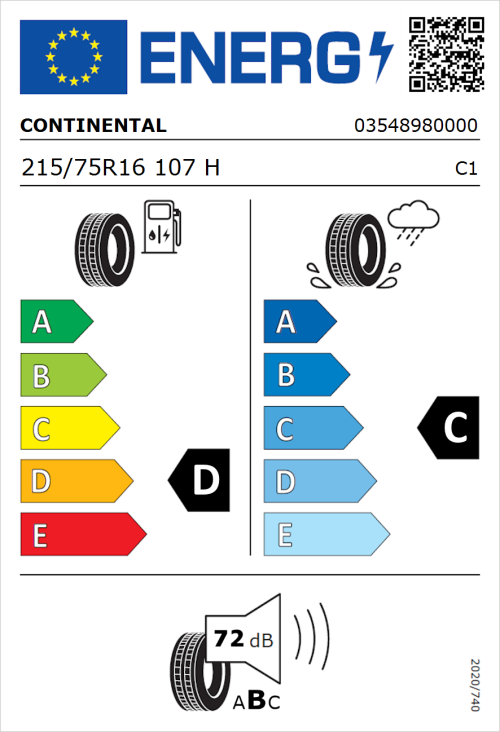 Tyre Label for Continental Conti4x4Contact 215/75R16 107H